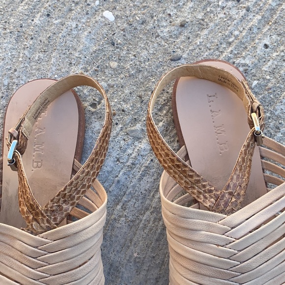 LAMB leather sandals with faux snake skin strap 9M - Picture 2 of 4